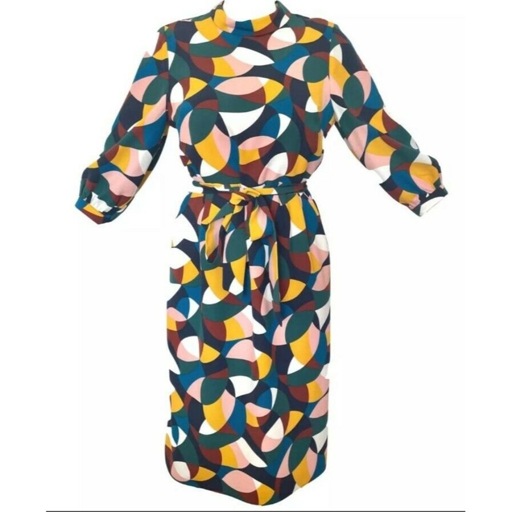 NWT Lottie by Boden Midi Geometric Print Belted Dress, Size US 4P